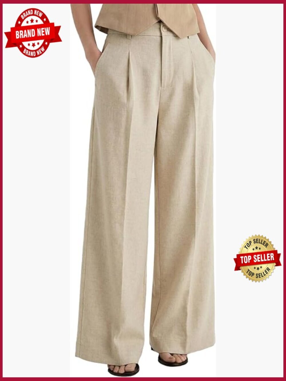 Linen Blend Wide Leg Palazzo Pants Business Casual Trousers High Waisted